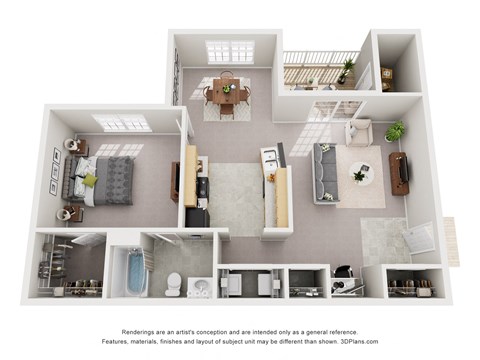 Floor plan for 1 bed, 1 bath, 823 sqft